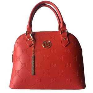 Red Shoulder Bag Studio Badgley Mischka embossed logo vegan leather new